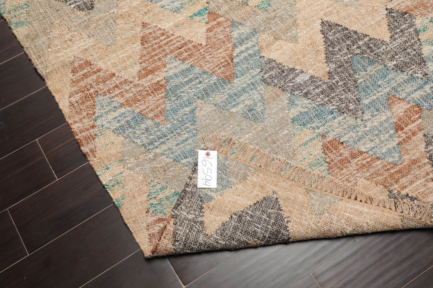 5x7 Tan, Blue, Charcoal Color Hand Woven All-Over 100% Wool Southwestern Oriental Rug