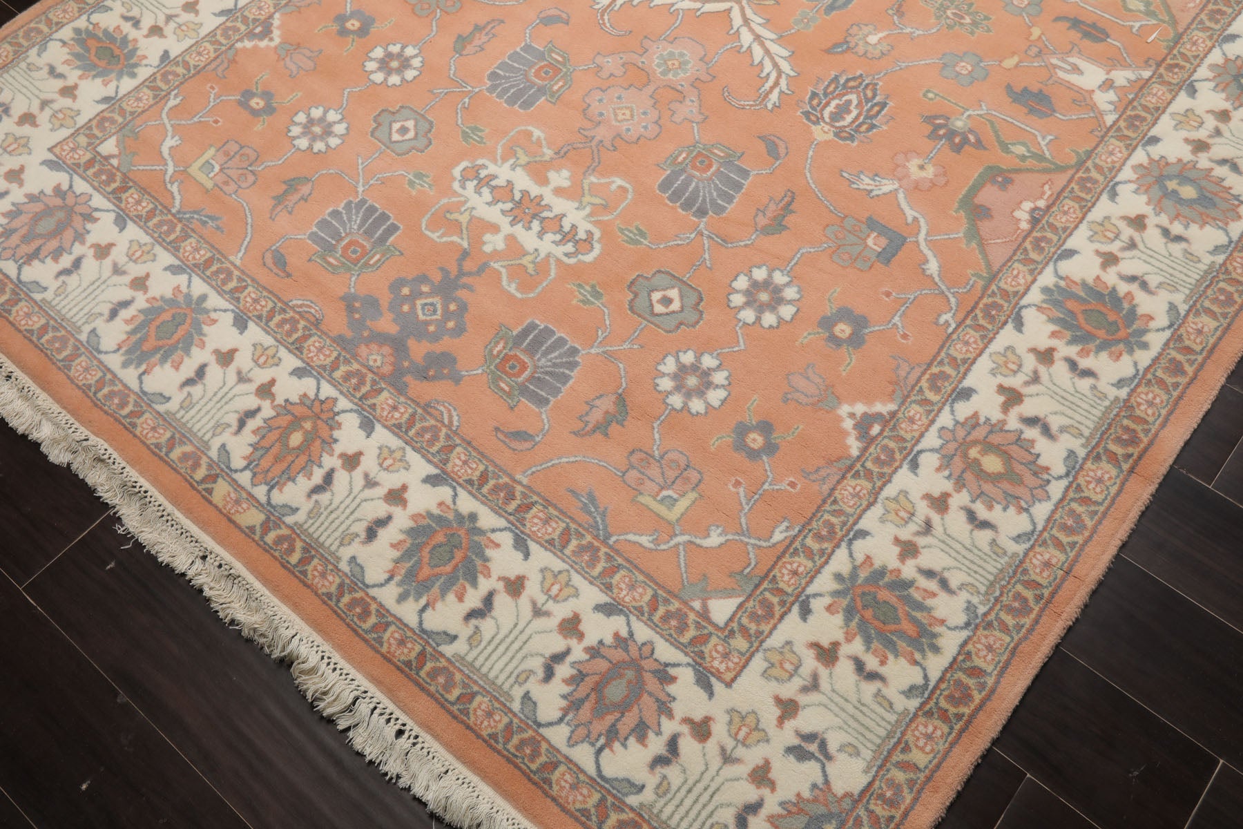 6x9 Apricot, Ivory, Gray Color Hand Knotted Oushak New Zealand Wool Traditional Oriental Rug