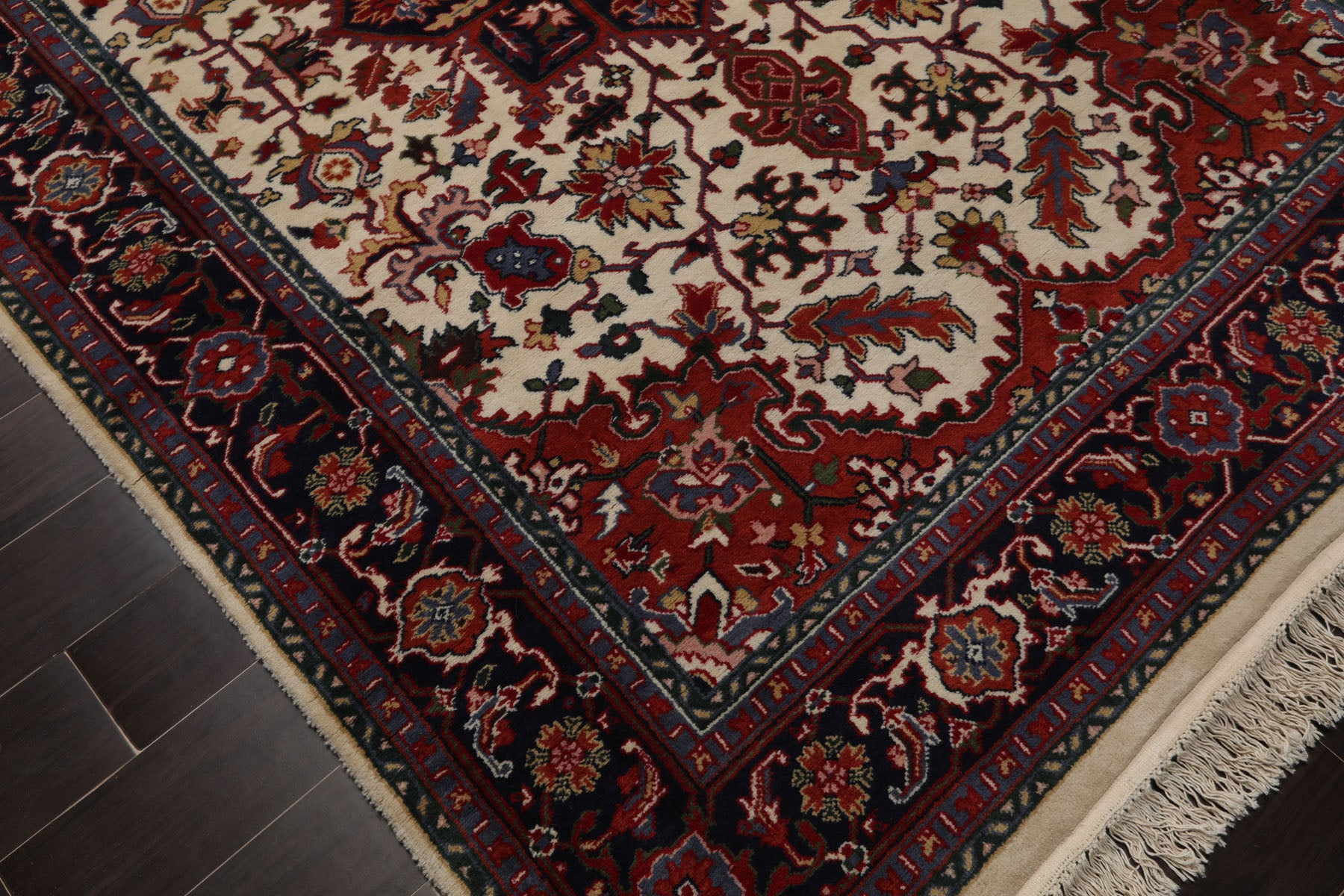 6x9 Ivory, Midnight Blue, Rust Color Hand Knotted Heriz Wool Arts & Crafts Oriental Rug
