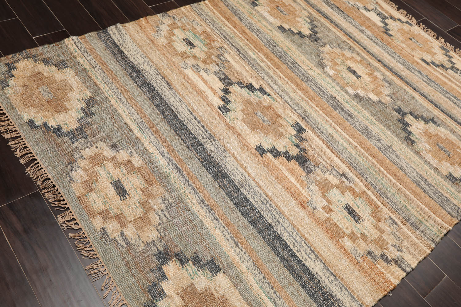5x7 Beige, Beige, Brown Color Hand Woven All-Over 100% Wool Southwestern Oriental Rug