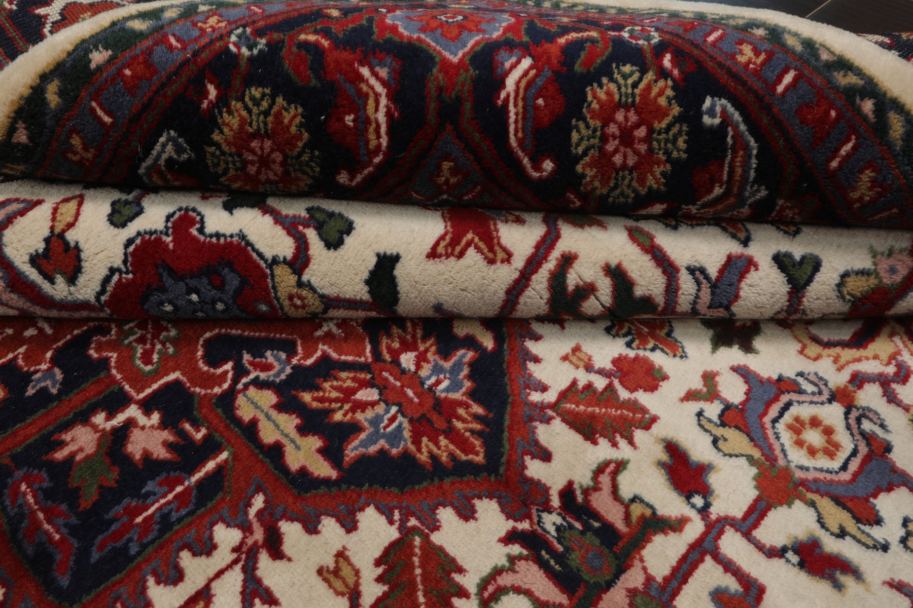 6x9 Ivory, Midnight Blue, Rust Color Hand Knotted Heriz Wool Arts & Crafts Oriental Rug