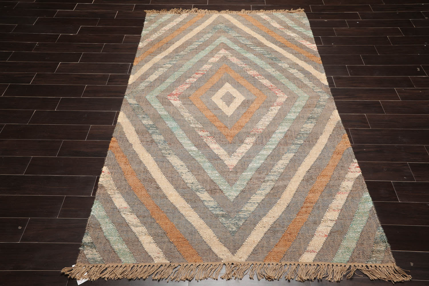 5x7 Gray, Turquoise, Beige Color Hand Woven All-Over 100% Wool Modern Oriental Rug