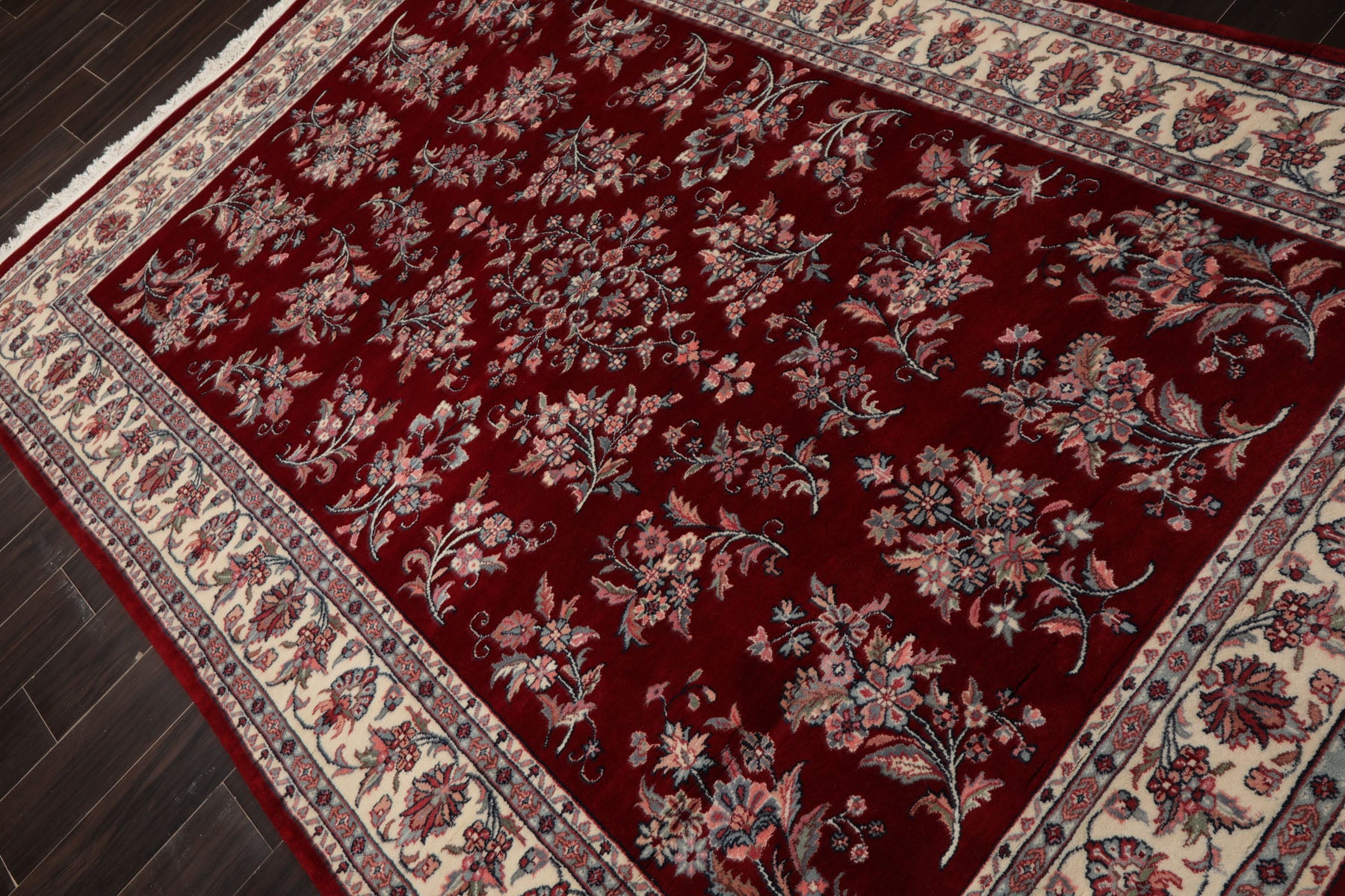 6x9 Maroon, Ivory, Aqua Color Hand Knotted Sarouk New Zealand Wool Traditional Oriental Rug