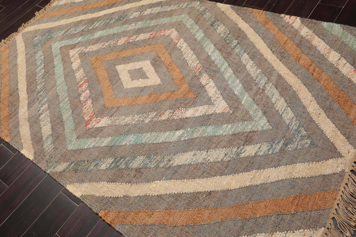 5x7 Gray, Turquoise, Beige Color Hand Woven All-Over 100% Wool Modern Oriental Rug