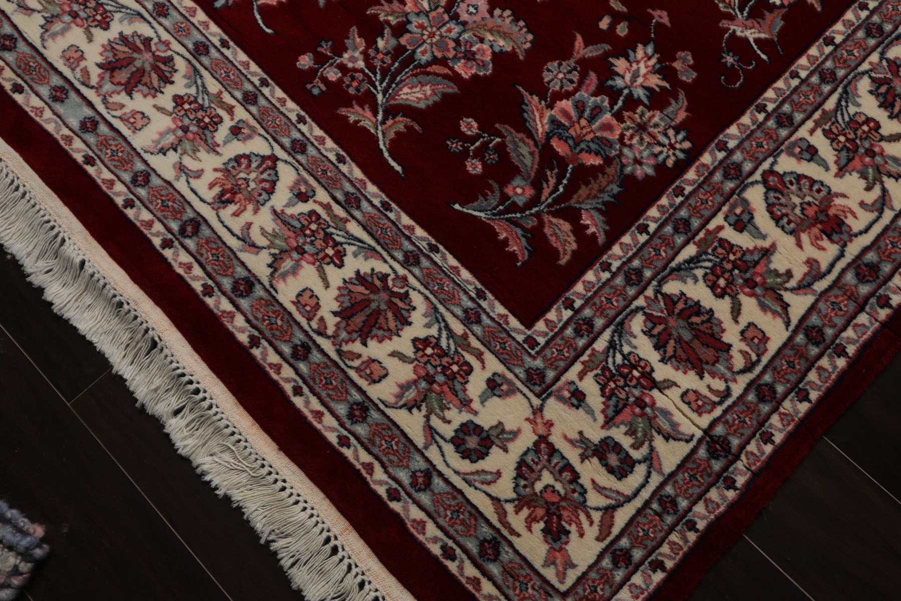 6x9 Maroon, Ivory, Aqua Color Hand Knotted Sarouk New Zealand Wool Traditional Oriental Rug