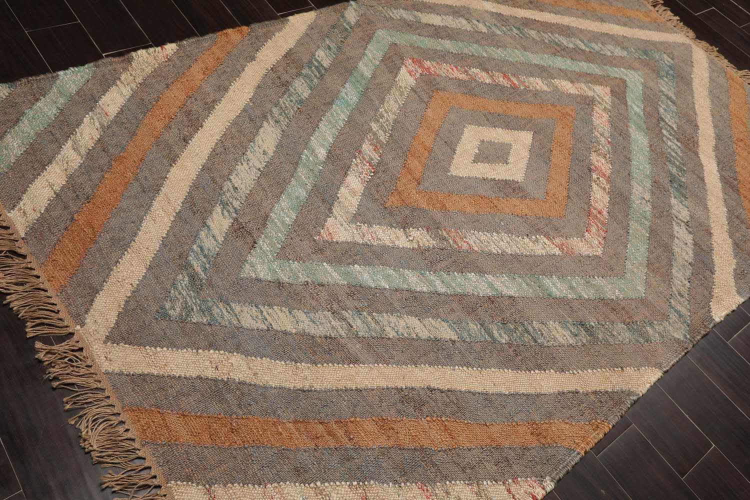 5x7 Gray, Turquoise, Beige Color Hand Woven All-Over 100% Wool Modern Oriental Rug