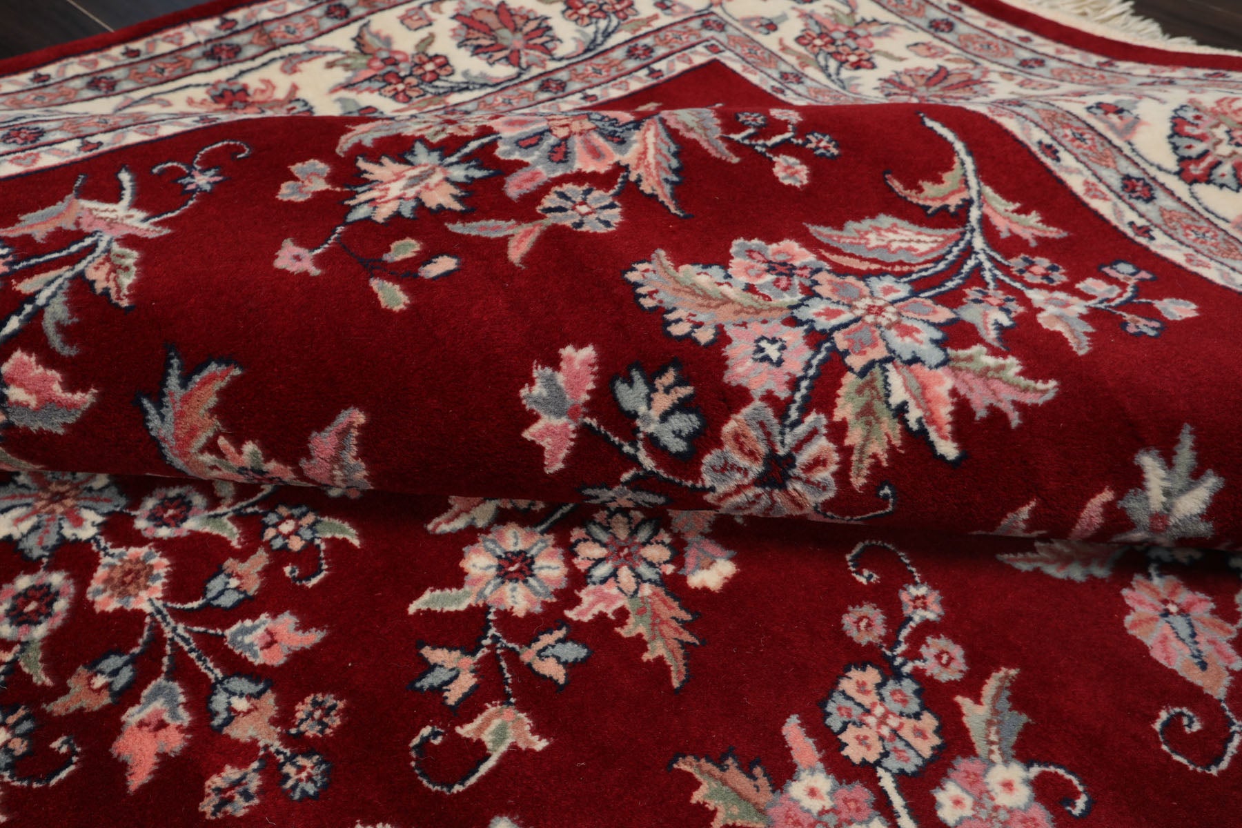6x9 Maroon, Ivory, Aqua Color Hand Knotted Sarouk New Zealand Wool Traditional Oriental Rug