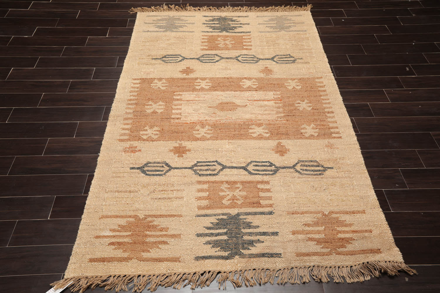 5x7 Straw, Caramel, Gray Color Hand Woven All-Over 100% Wool Southwestern Oriental Rug