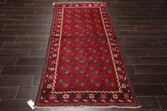 Runner Red, Charcoal, Ivory Color Hand Woven All-Over 100% Wool Traditional Oriental Rug