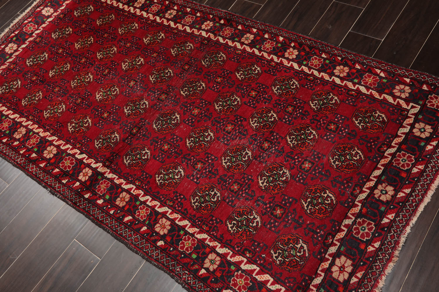 Runner Red, Charcoal, Ivory Color Hand Woven All-Over 100% Wool Traditional Oriental Rug
