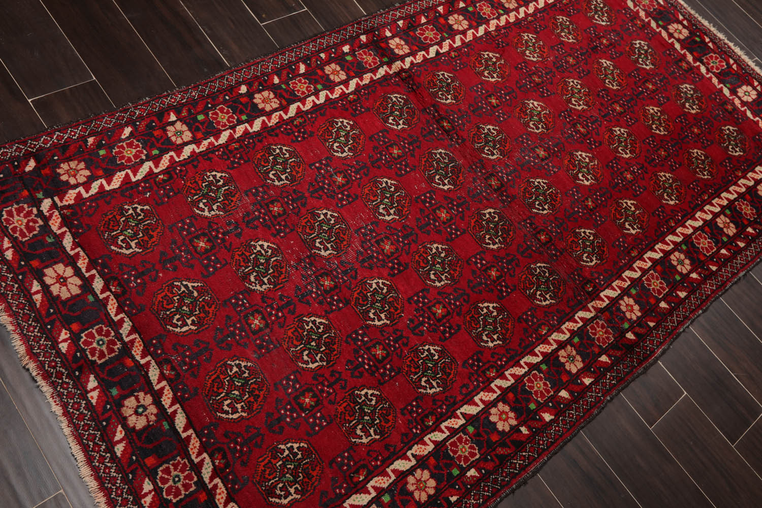 Runner Red, Charcoal, Ivory Color Hand Woven All-Over 100% Wool Traditional Oriental Rug