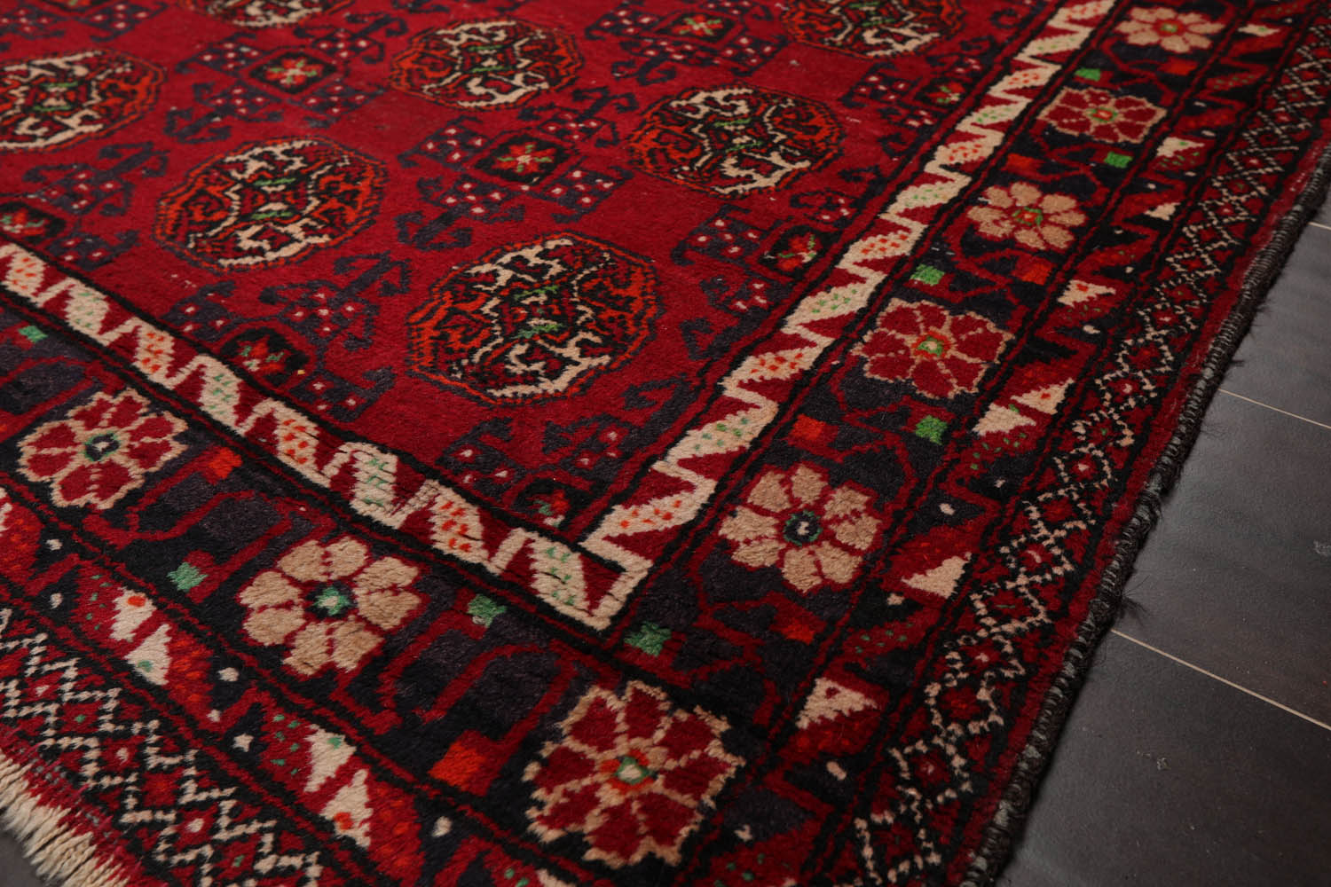 Runner Red, Charcoal, Ivory Color Hand Woven All-Over 100% Wool Traditional Oriental Rug