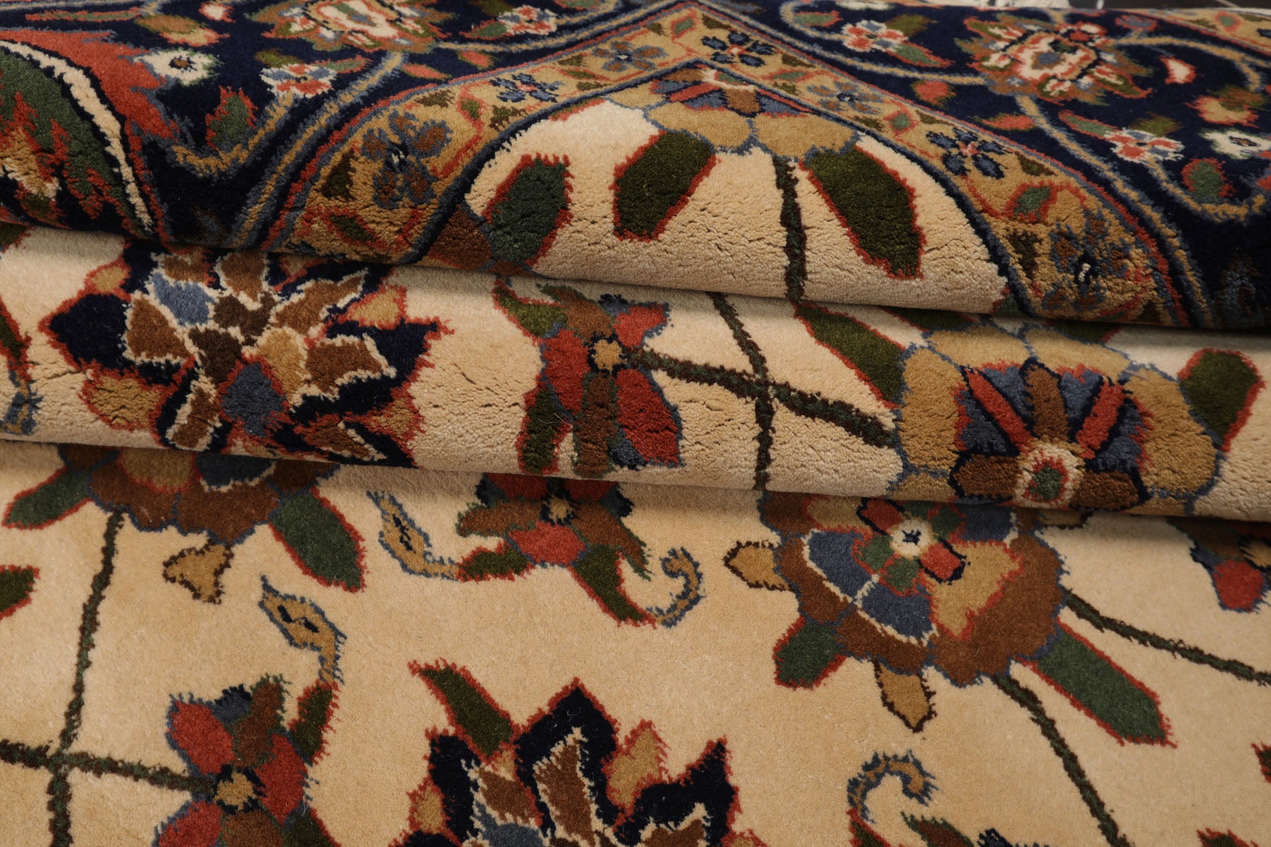 6x9 Ivory, Navy, Green Color Hand Knotted Agra Wool Traditional Oriental Rug