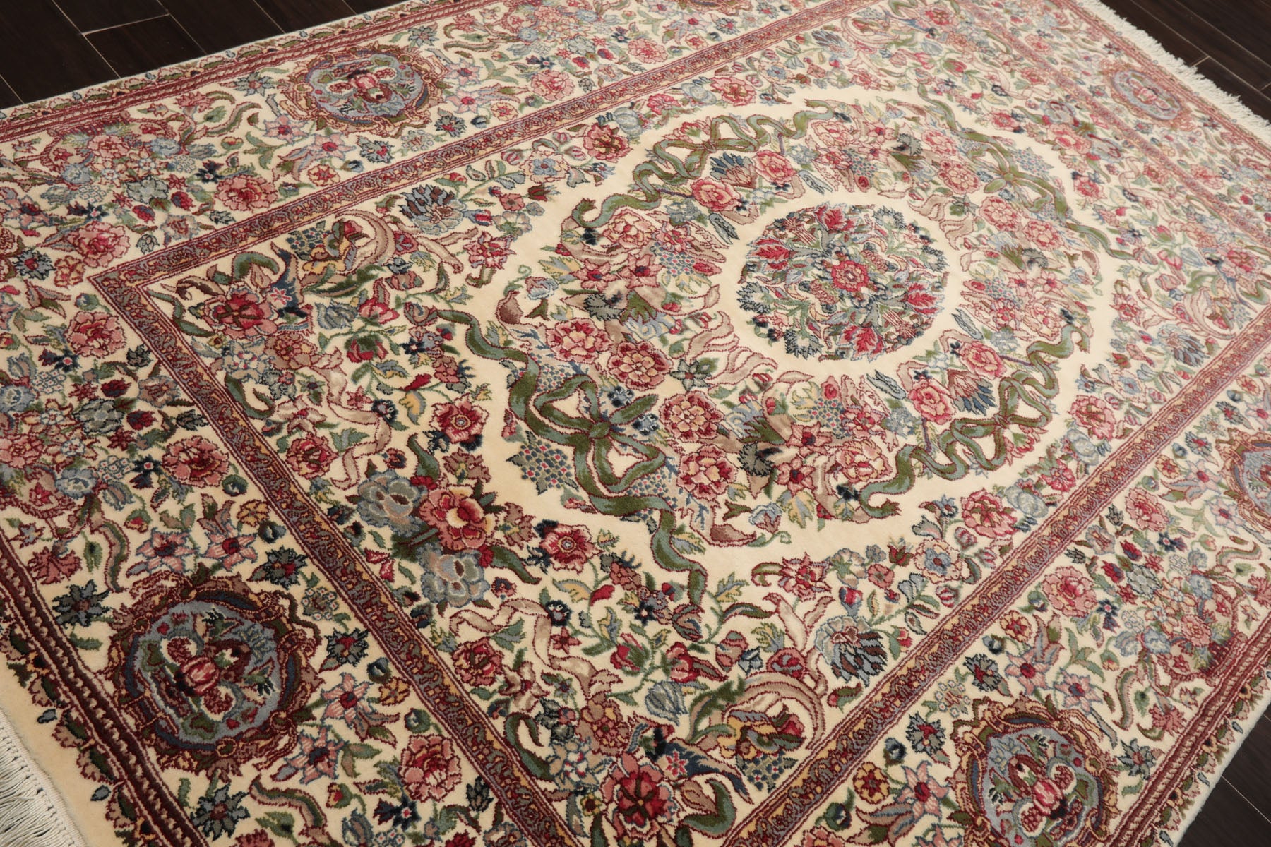 6x9 Ivory, Green, Rose Color Hand Knotted French Aubusson Savonnerie New Zealand Wool Traditional Oriental Rug