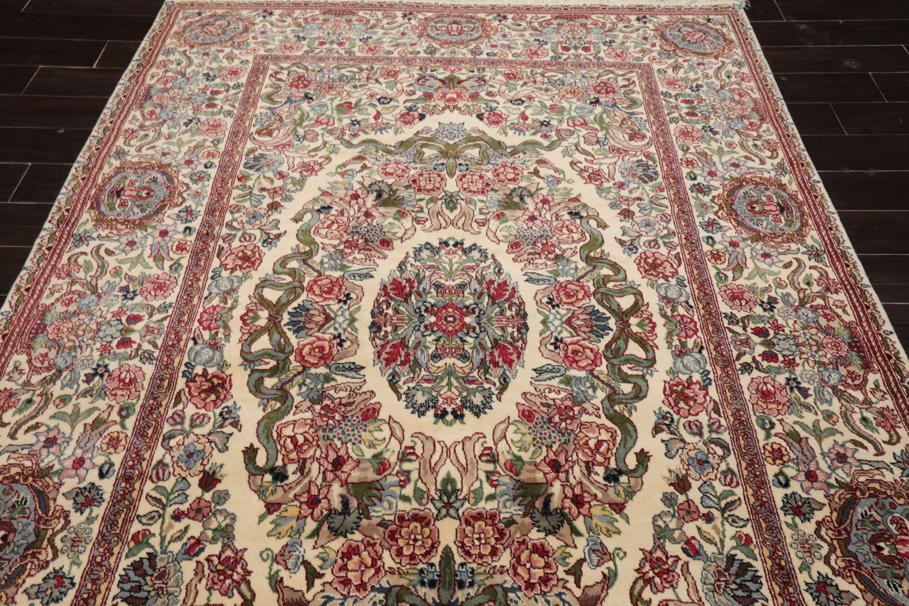 6x9 Ivory, Green, Rose Color Hand Knotted French Aubusson Savonnerie New Zealand Wool Traditional Oriental Rug