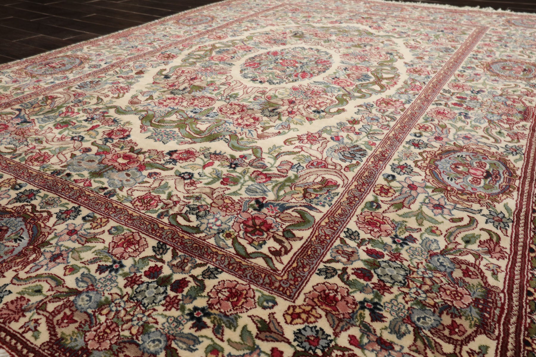 6x9 Ivory, Green, Rose Color Hand Knotted French Aubusson Savonnerie New Zealand Wool Traditional Oriental Rug