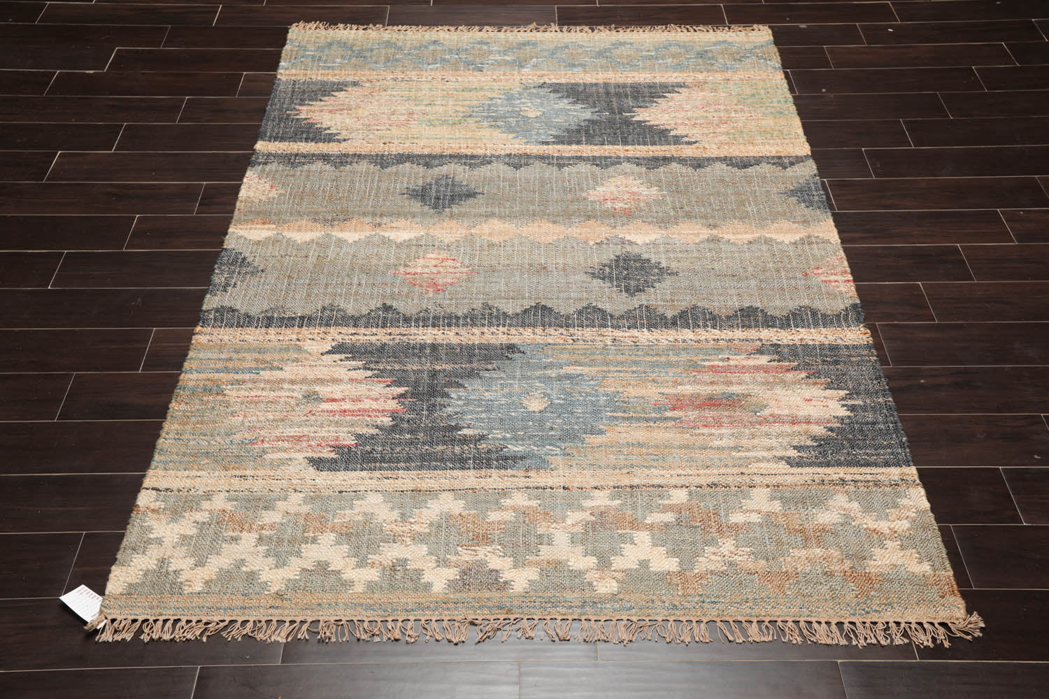 5x7 Gray, Charcoal, Blue Color Hand Woven All-Over 100% Wool Southwestern Oriental Rug