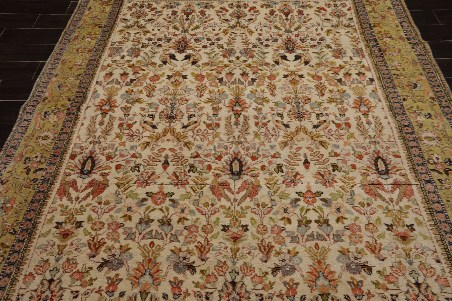 7x8 Ivory, Lime, Blush Color Hand Knotted Tabriz Wool Traditional Oriental Rug