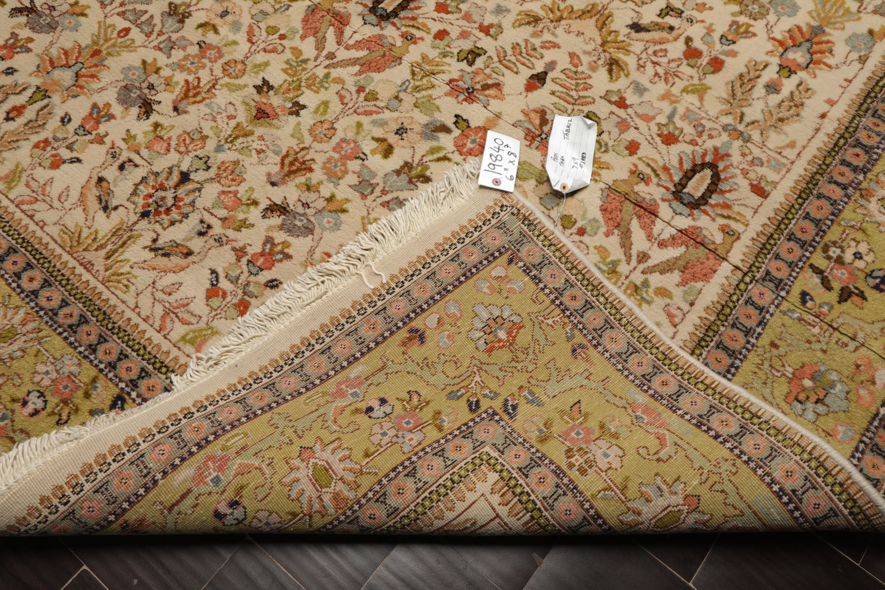 7x8 Ivory, Lime, Blush Color Hand Knotted Tabriz Wool Traditional Oriental Rug