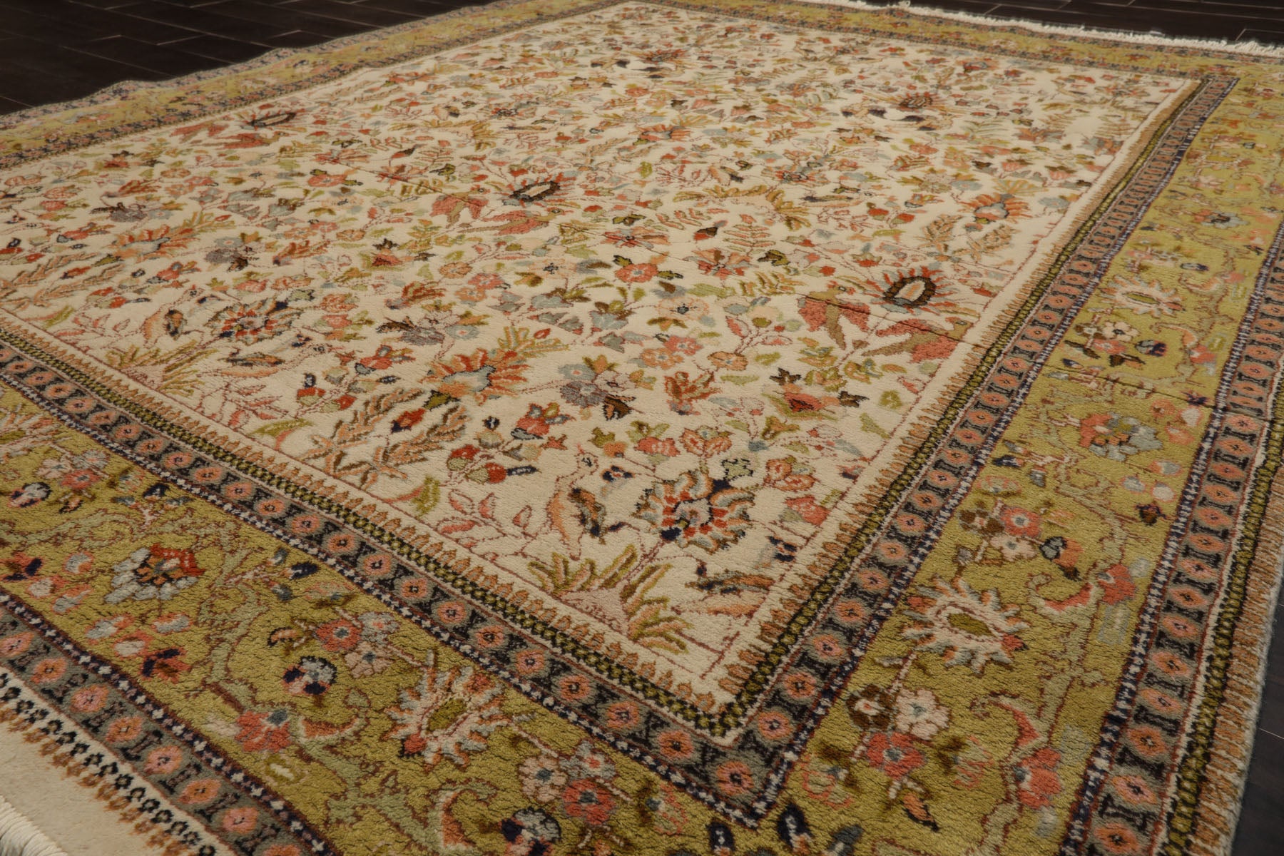 7x8 Ivory, Lime, Blush Color Hand Knotted Tabriz Wool Traditional Oriental Rug