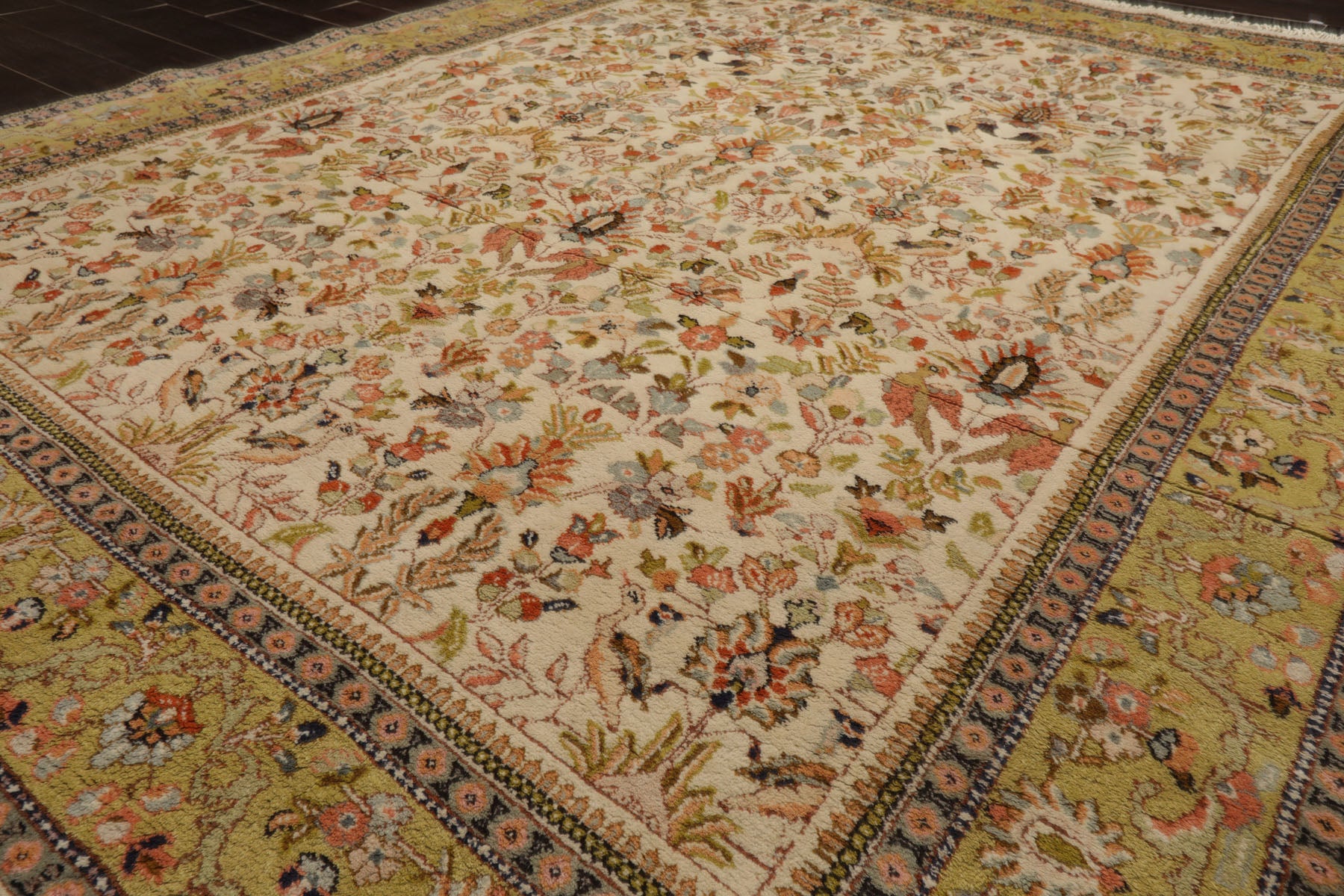 7x8 Ivory, Lime, Blush Color Hand Knotted Tabriz Wool Traditional Oriental Rug