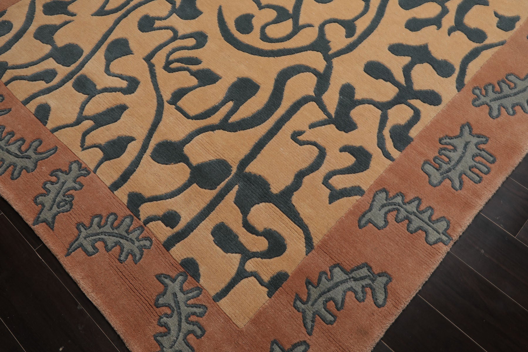 6x9 Beige, Muted Peach, Teal Color Hand Knotted Tibetan Wool Contemporary Oriental Rug
