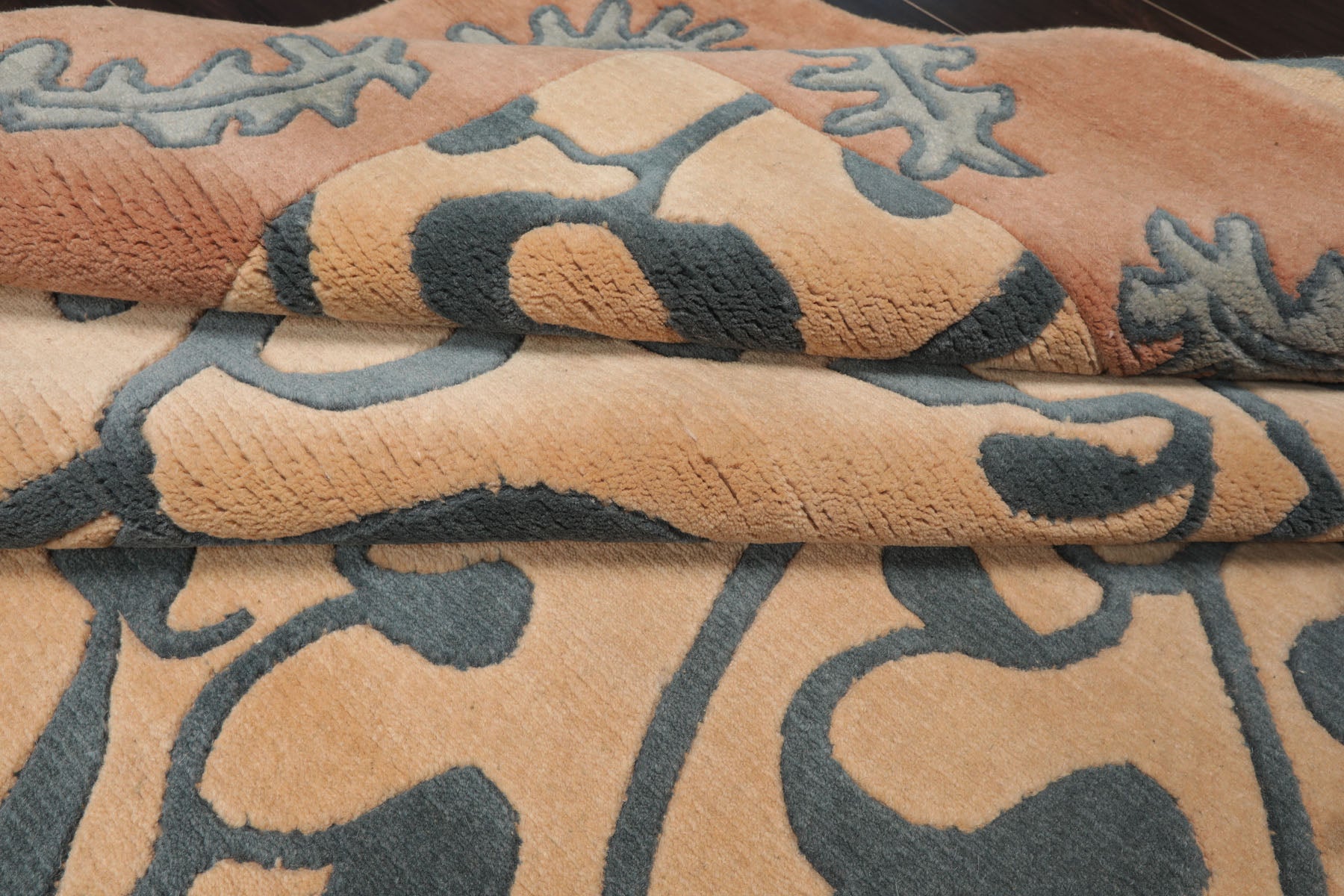 6x9 Beige, Muted Peach, Teal Color Hand Knotted Tibetan Wool Contemporary Oriental Rug