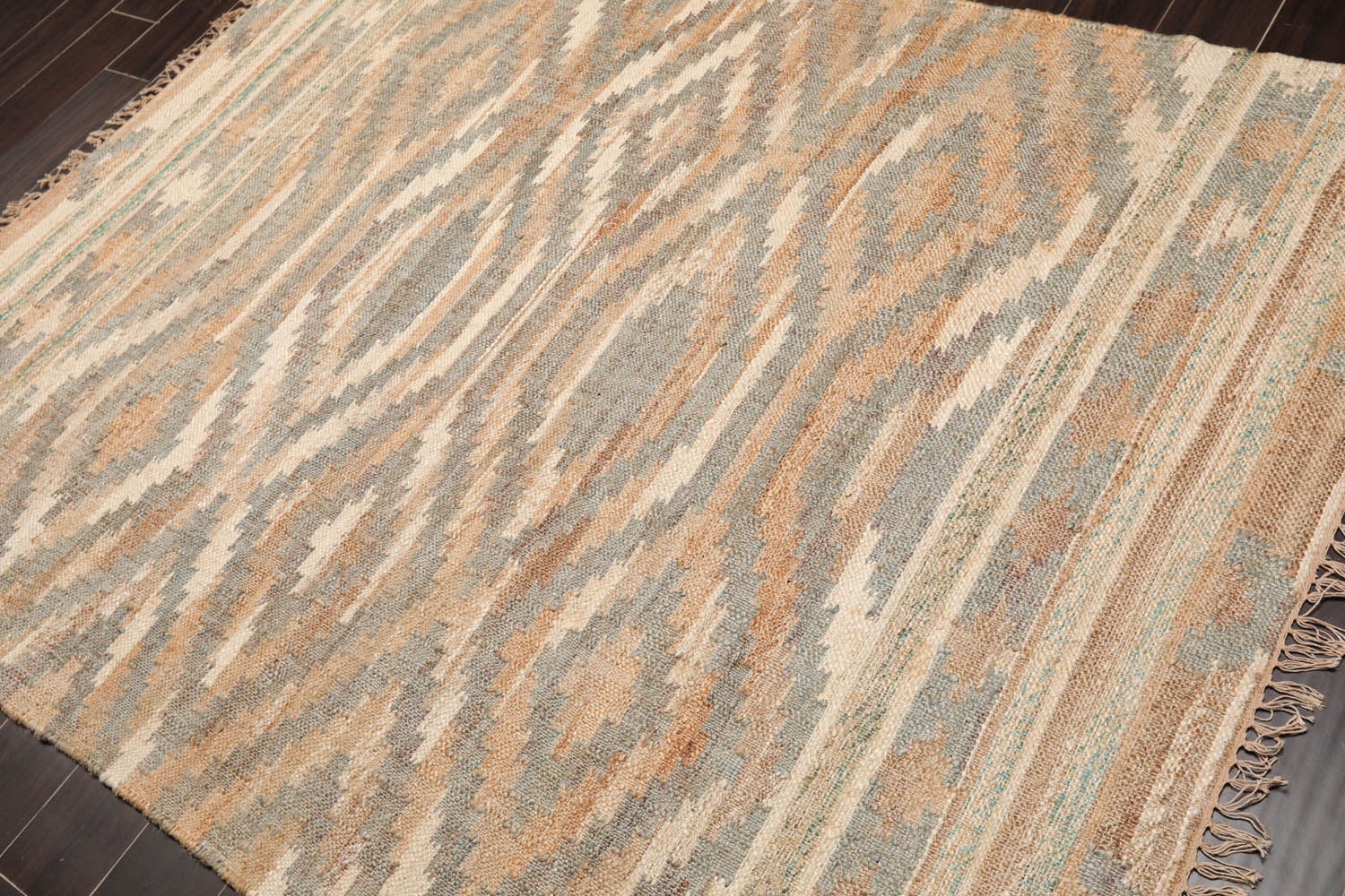 5x7 Beige, Caramel, Gray Color Hand Woven All-Over 100% Wool Southwestern Oriental Rug