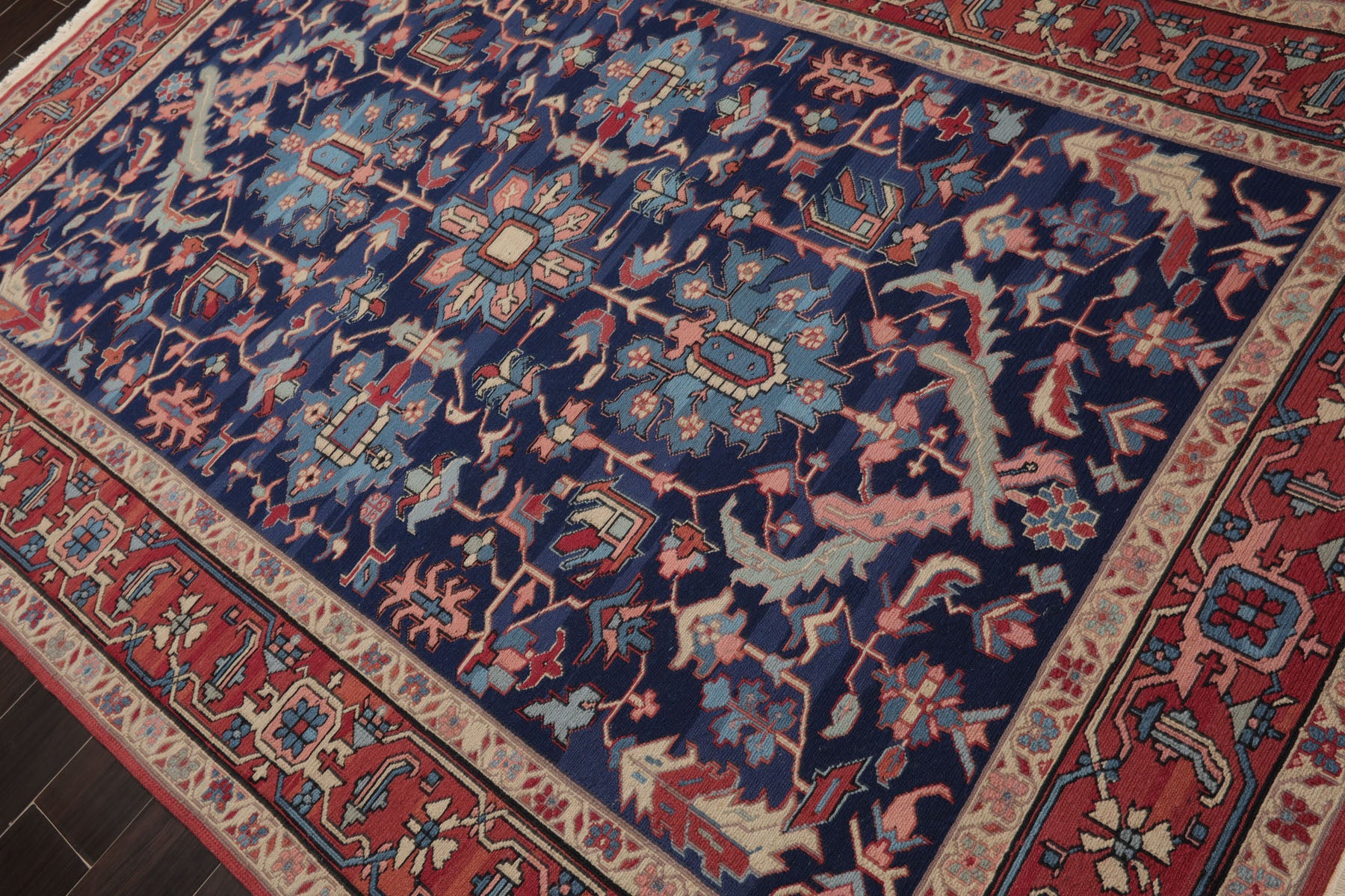 6x9 Navy, Raspberry, Ivory Color Hand Knotted Nourison Nourmak Wool Traditional Oriental Rug