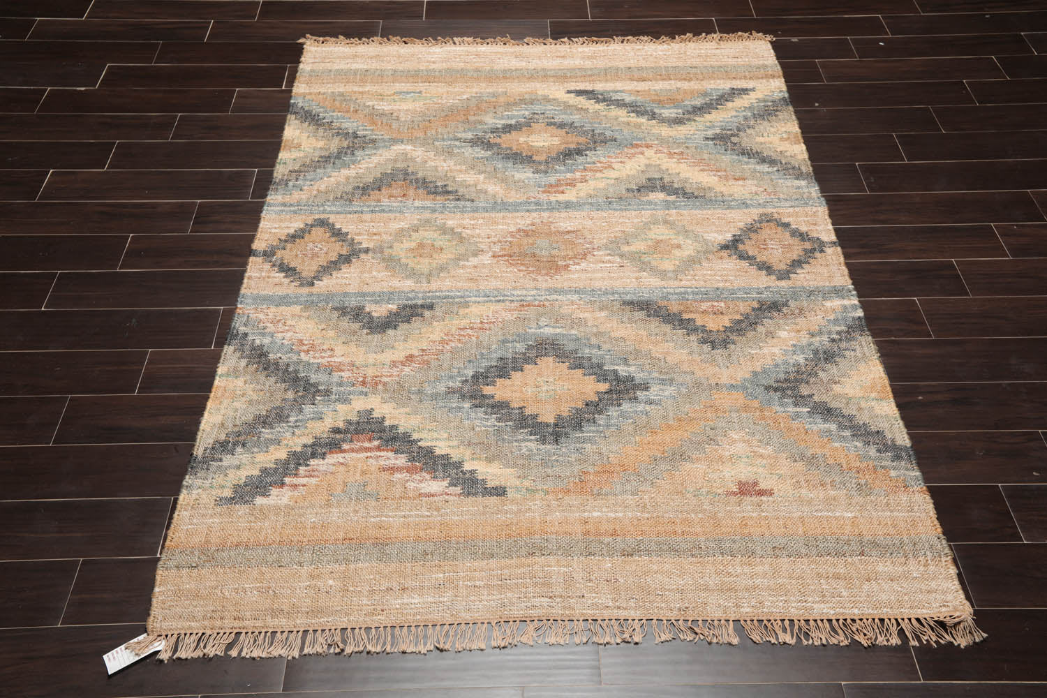 5x7 Beige, Caramel, Gray Color Hand Woven All-Over 100% Wool Southwestern Oriental Rug