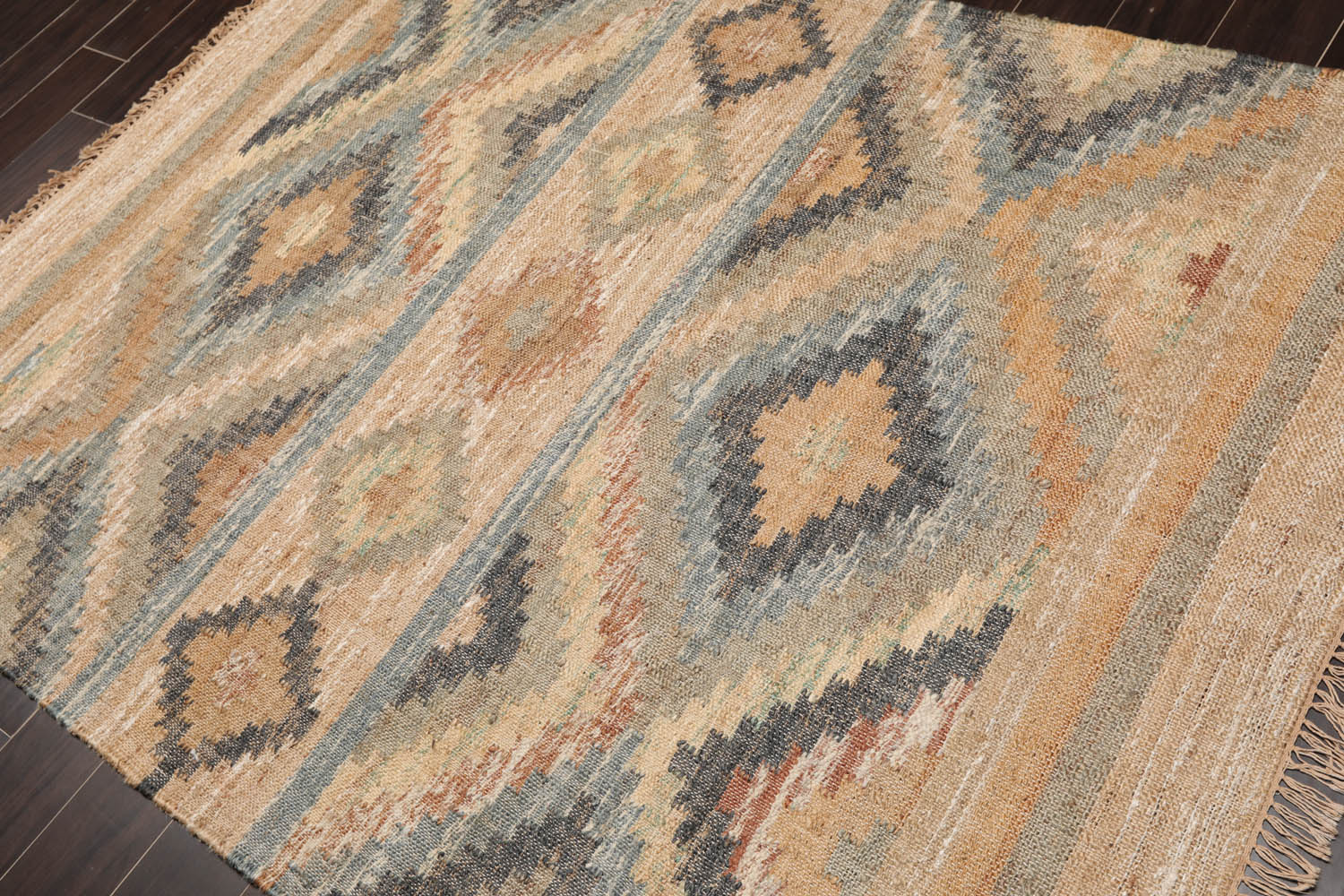 5x7 Beige, Caramel, Gray Color Hand Woven All-Over 100% Wool Southwestern Oriental Rug