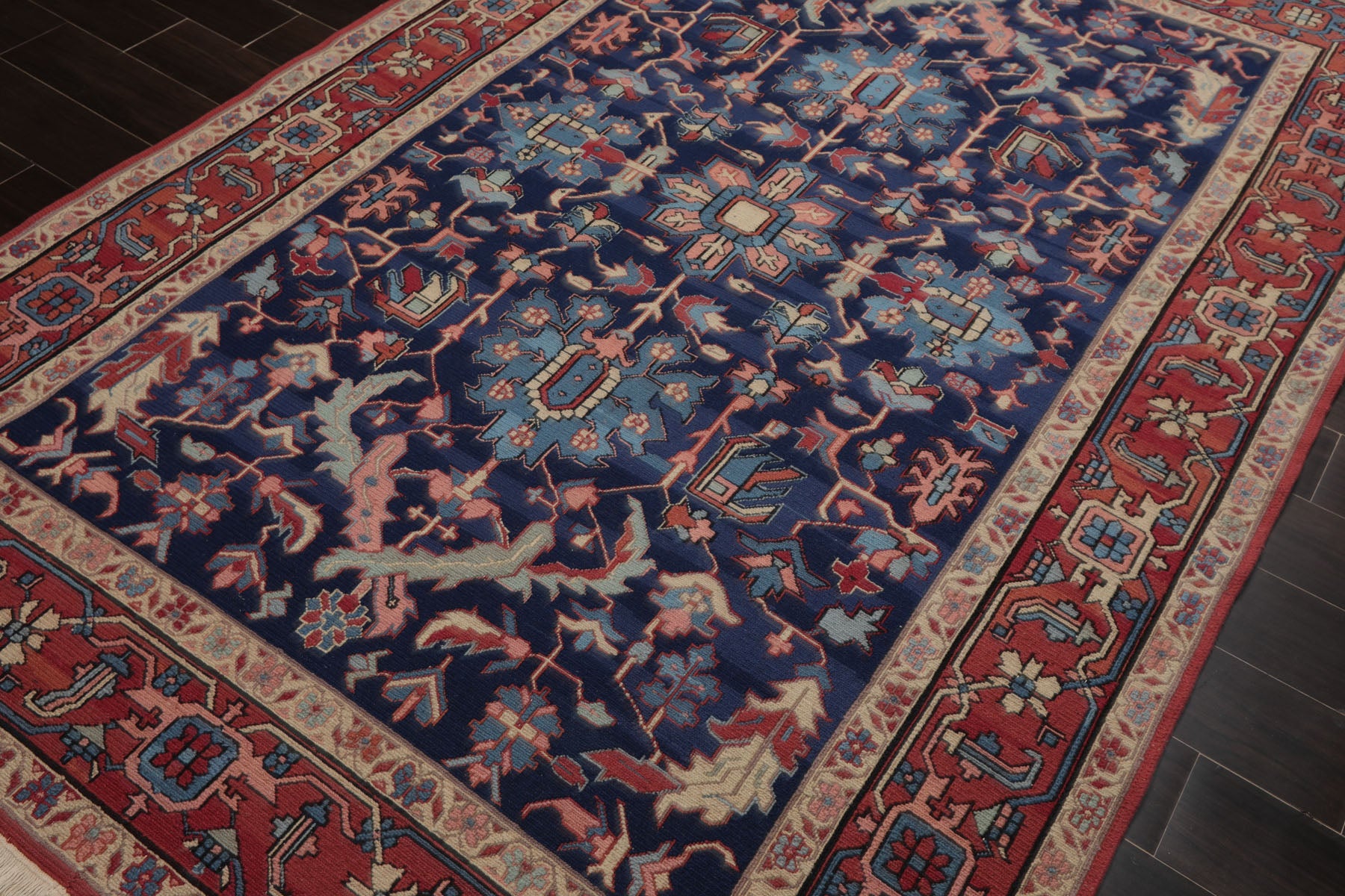 6x9 Navy, Raspberry, Ivory Color Hand Knotted Nourison Nourmak Wool Traditional Oriental Rug