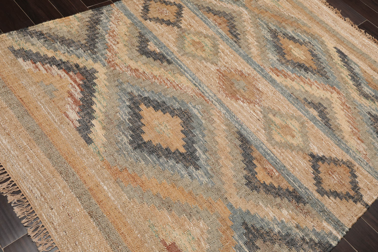 5x7 Beige, Caramel, Gray Color Hand Woven All-Over 100% Wool Southwestern Oriental Rug