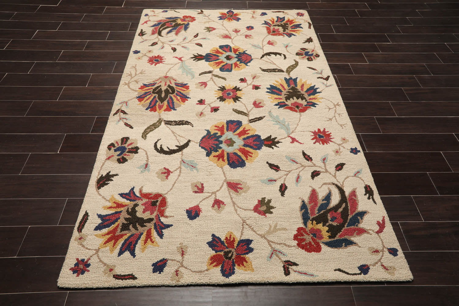 5x7 Beige, Blue, Red Color Hand Tufted Floral 100% Wool Contemporary Oriental Rug