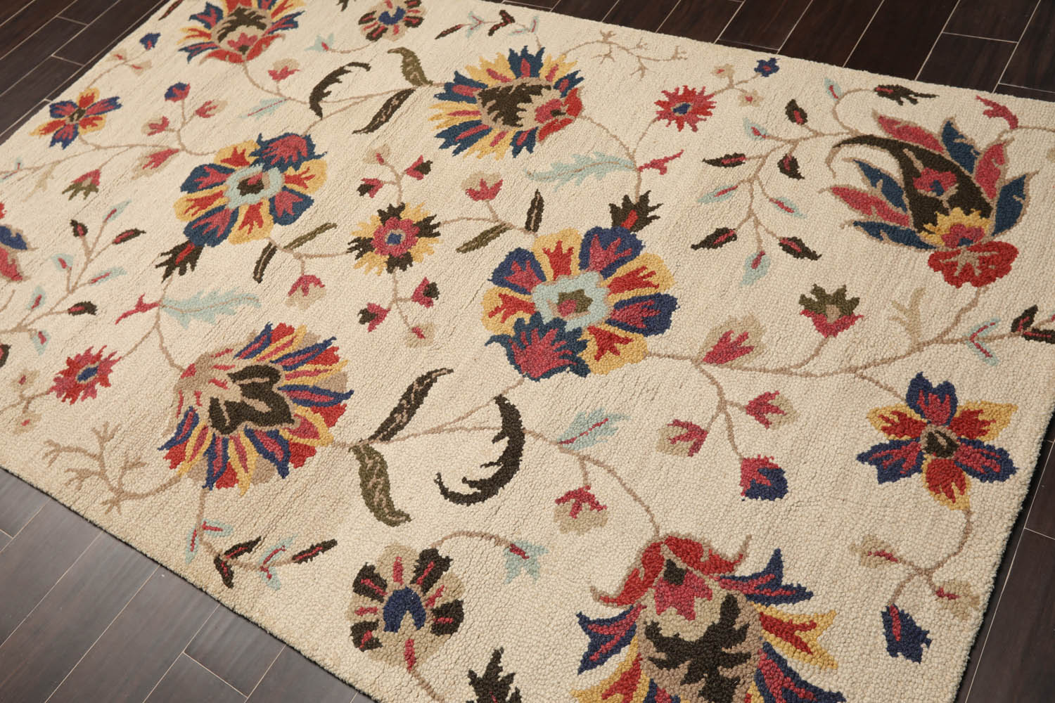 5x7 Beige, Blue, Red Color Hand Tufted Floral 100% Wool Contemporary Oriental Rug