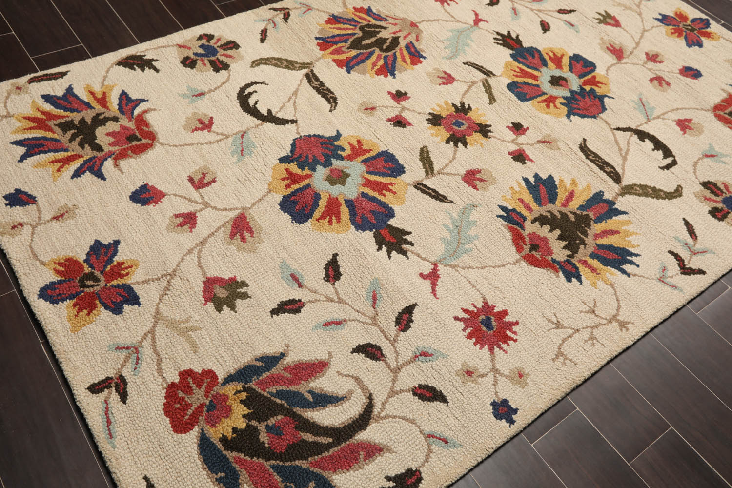5x7 Beige, Blue, Red Color Hand Tufted Floral 100% Wool Contemporary Oriental Rug