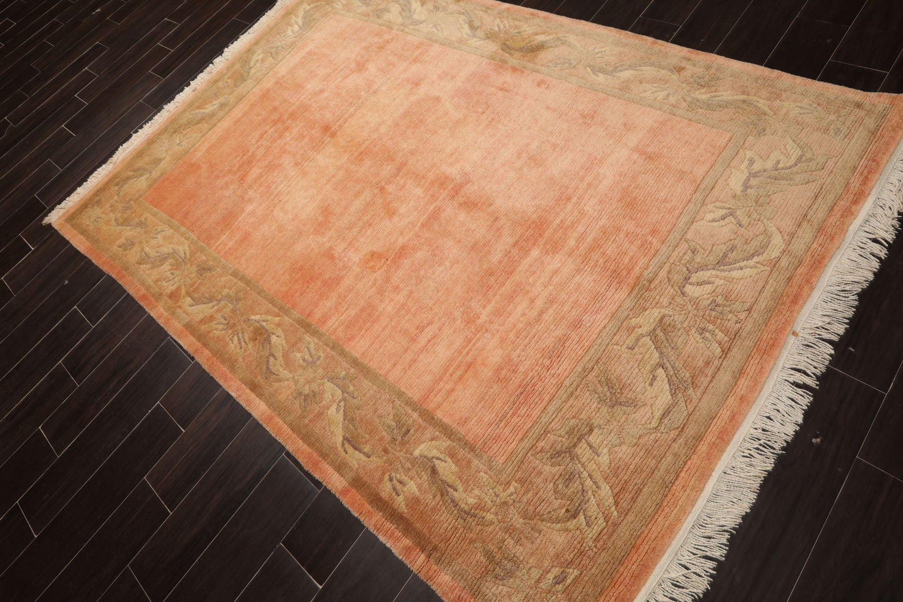 5x8 Rose, Sage, Taupe Color Hand Knotted Tibetan Wool Art Deco Oriental Rug