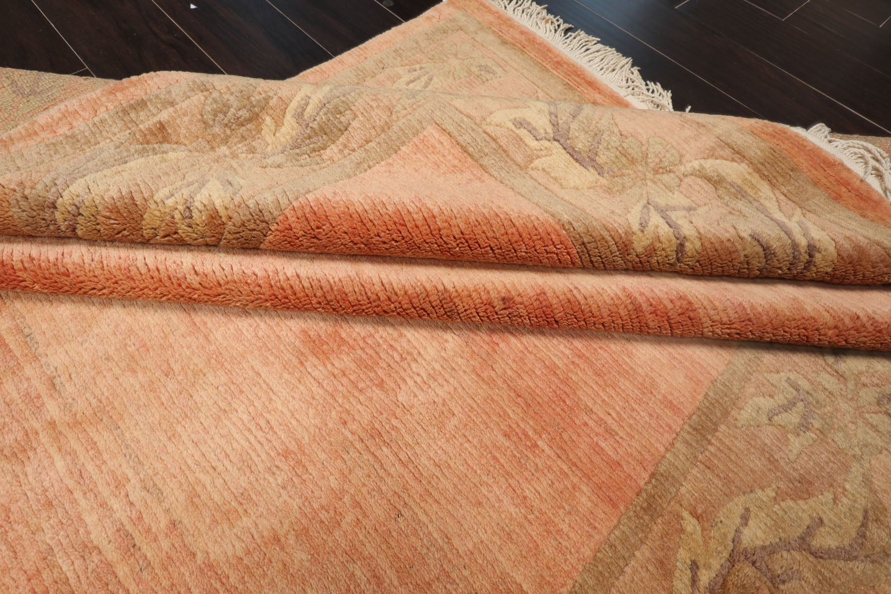 5x8 Rose, Sage, Taupe Color Hand Knotted Tibetan Wool Art Deco Oriental Rug