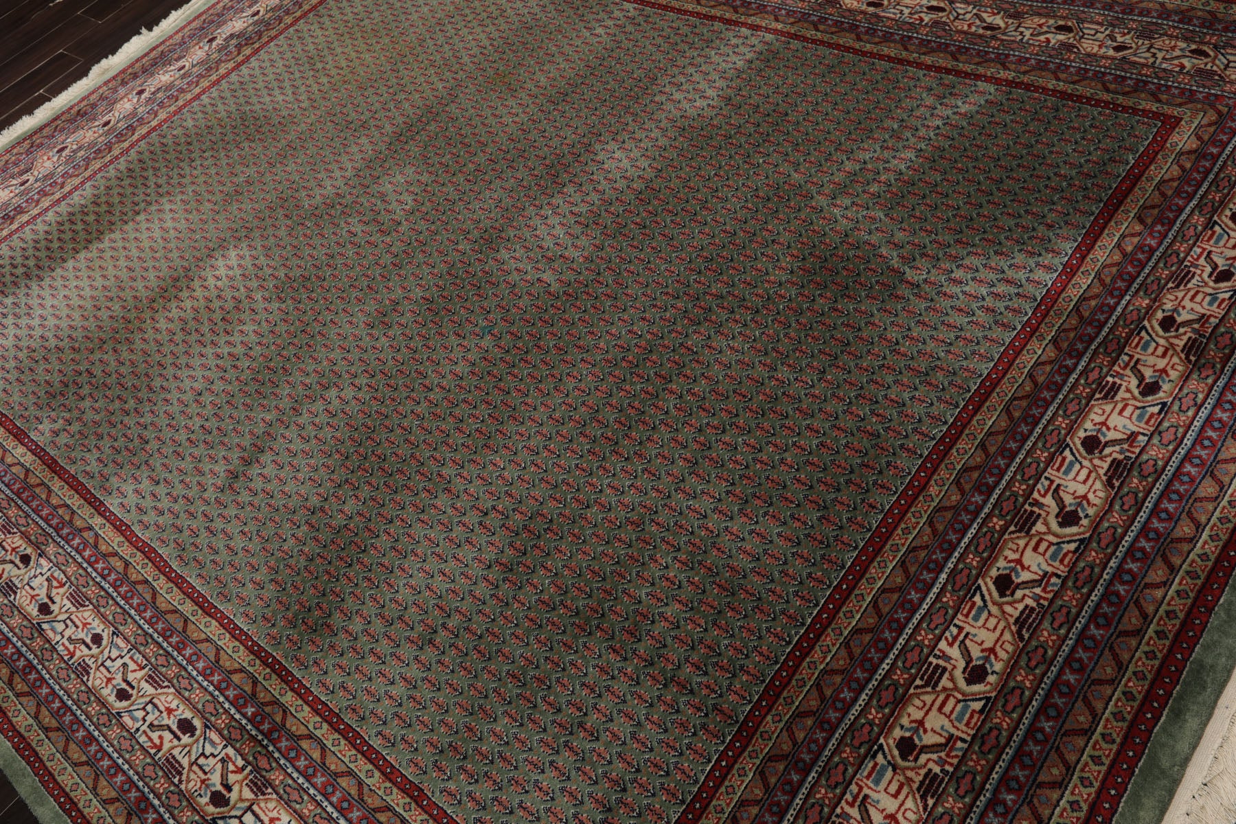 8x10 Celadon, Ivory, Burnt Orange Color Hand Knotted Persian New Zealand Wool Traditional Oriental Rug