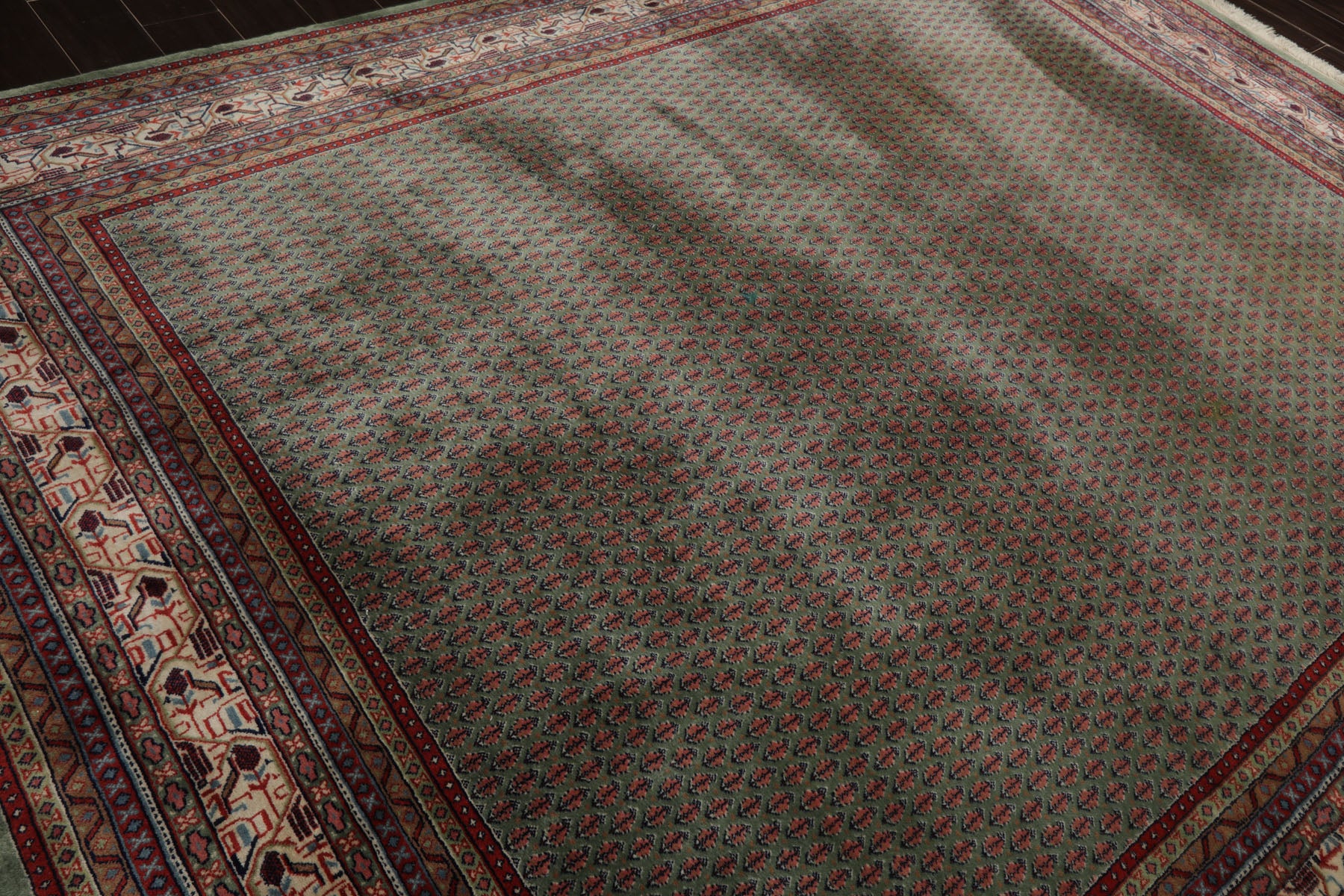 8x10 Celadon, Ivory, Burnt Orange Color Hand Knotted Persian New Zealand Wool Traditional Oriental Rug