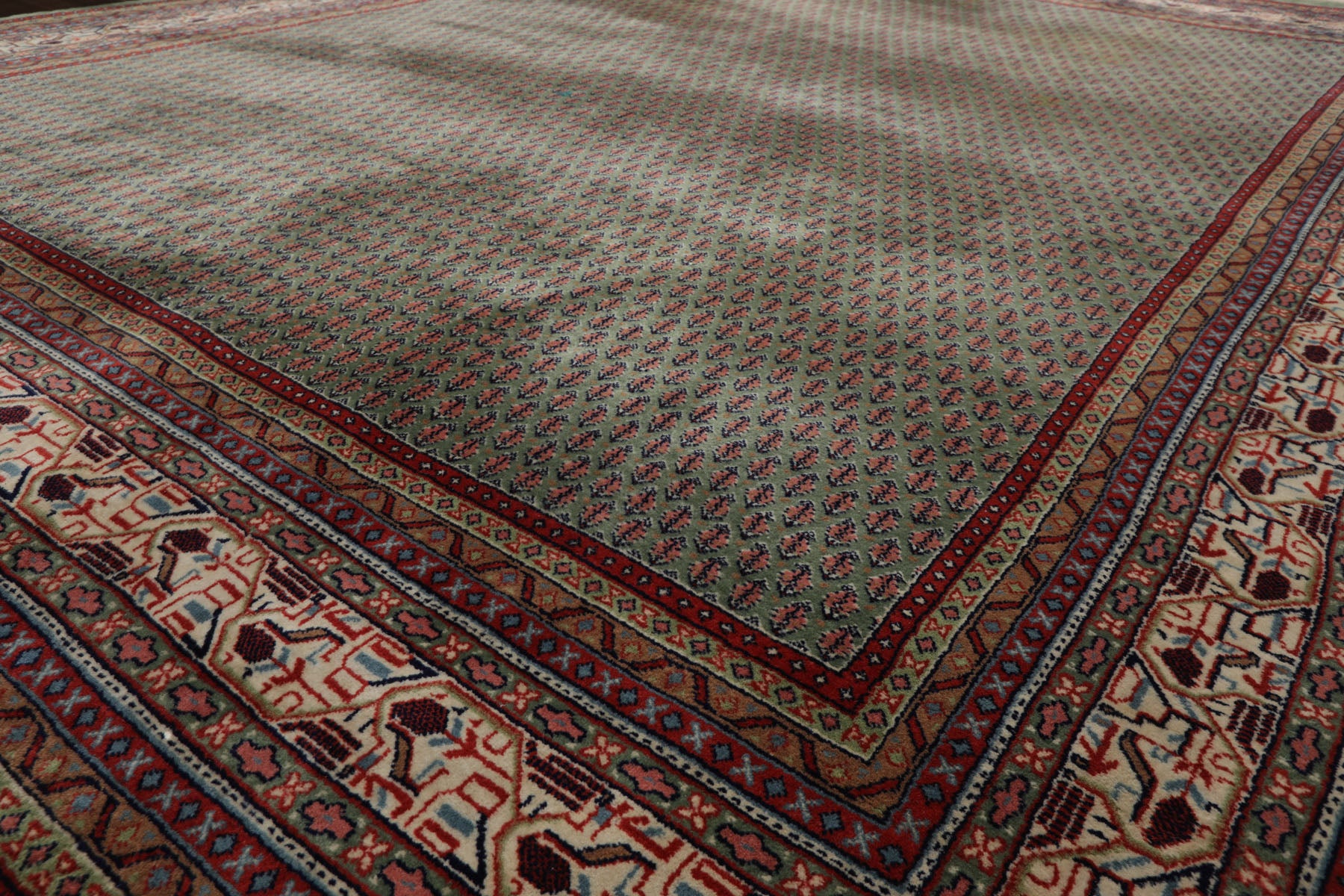 8x10 Celadon, Ivory, Burnt Orange Color Hand Knotted Persian New Zealand Wool Traditional Oriental Rug
