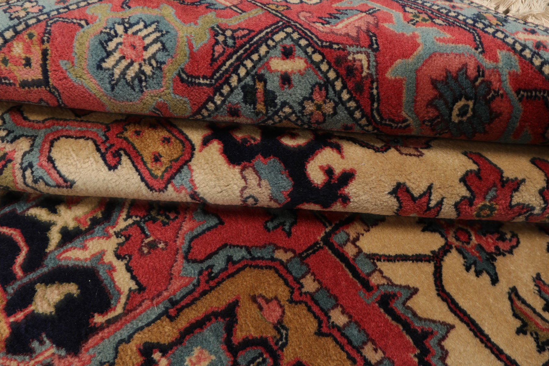 6x9 Pink, Ivory, Midnight Blue Color Hand Knotted Heriz New Zealand Wool Arts & Crafts Oriental Rug