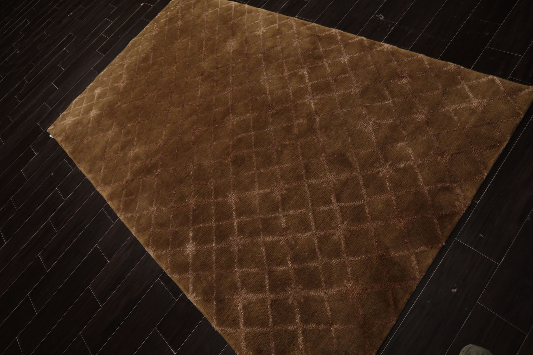 5x8 Tone on Tone Brown, , Color Hand Knotted Tibetan Wool & Bamboo Silk Transitional Oriental Rug