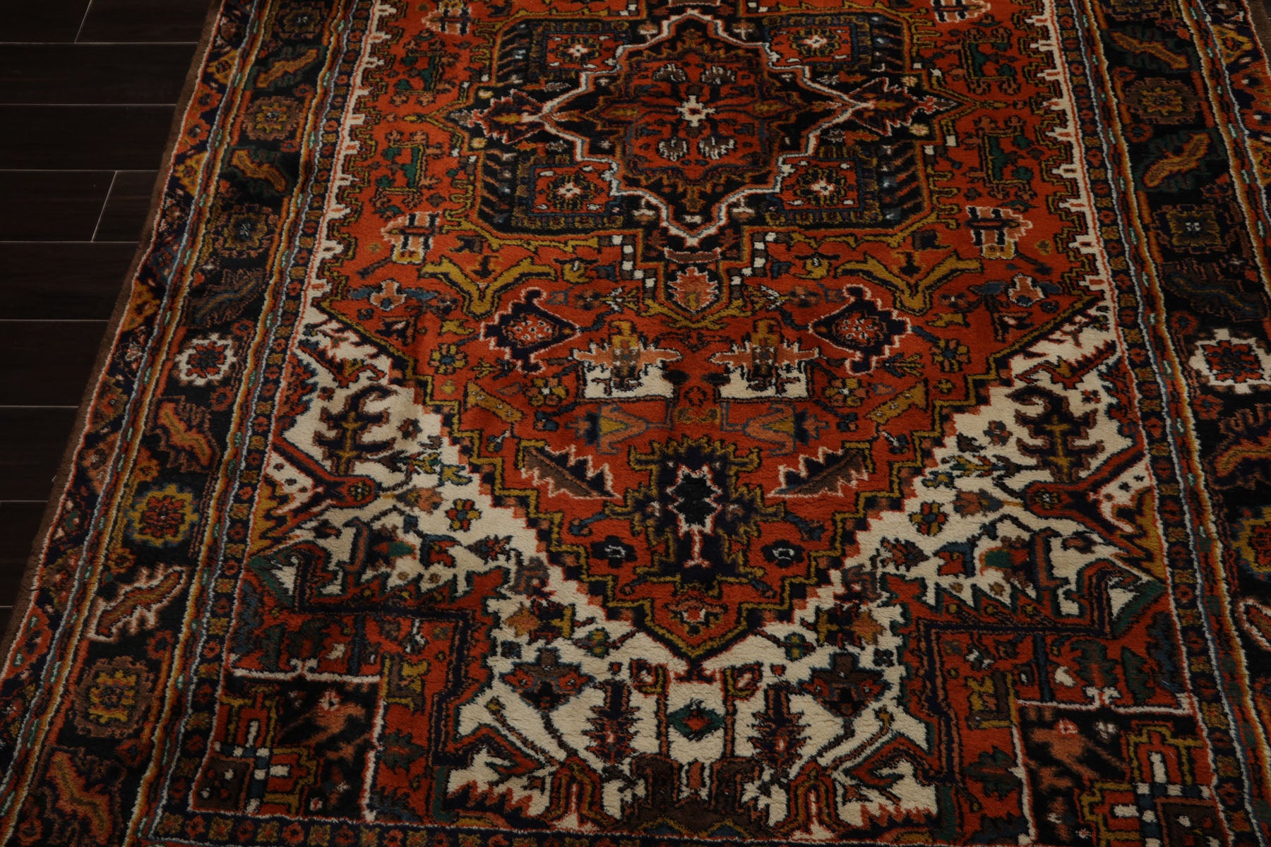6x9 Orange, Ivory, Black Color Hand Knotted Heriz Wool Arts & Crafts Oriental Rug