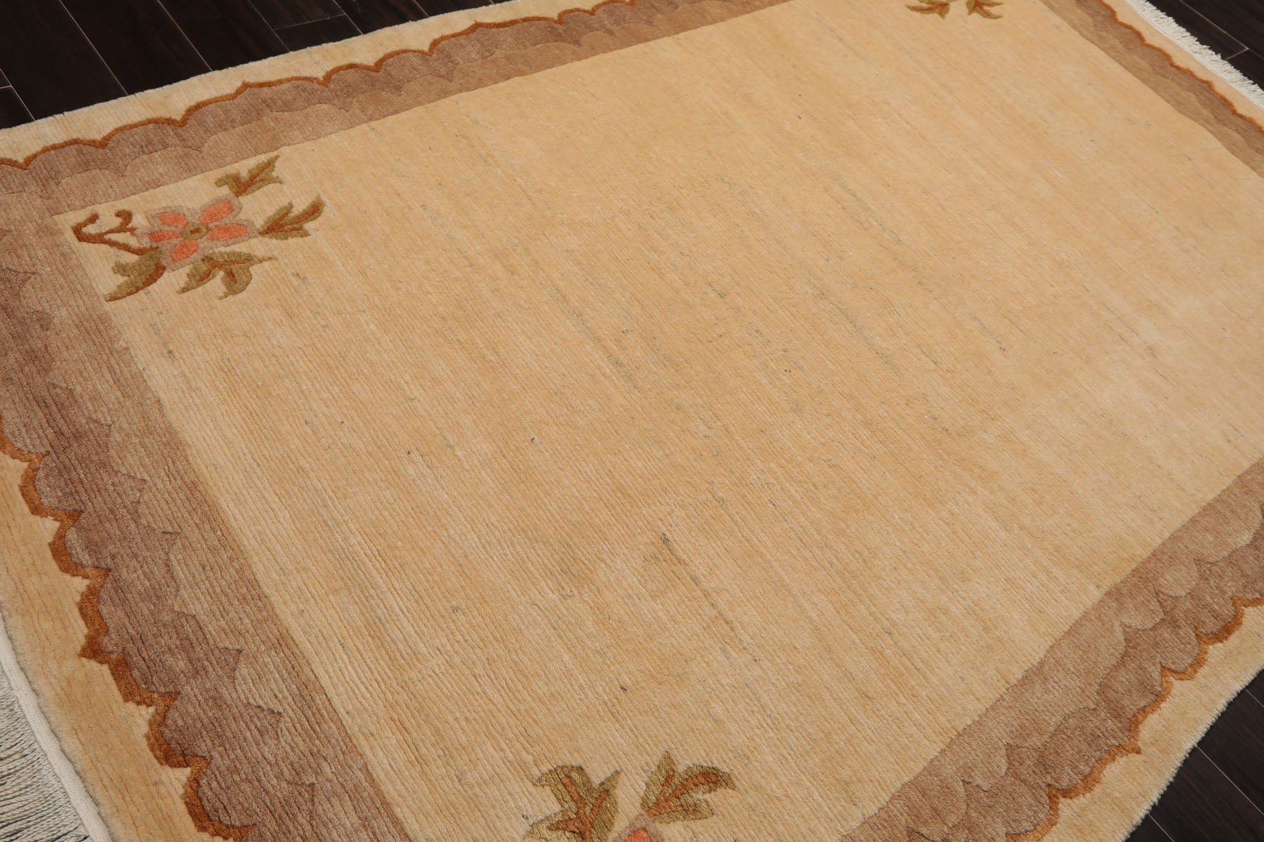 6x9 Ivory, Tan, Brown Color Hand Knotted Tibetan Wool European Classic Oriental Rug