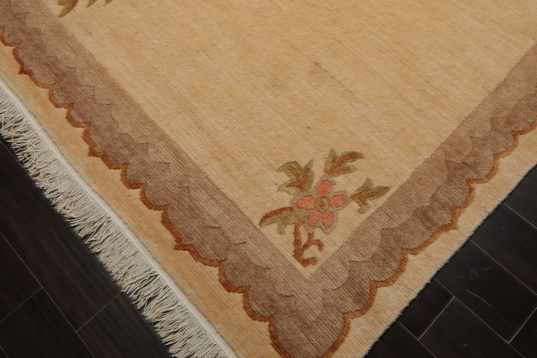 6x9 Ivory, Tan, Brown Color Hand Knotted Tibetan Wool European Classic Oriental Rug
