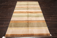 6x9 Green, Taupe, Brown Color Hand Knotted All-Over 100% Wool Modern Oriental Rug