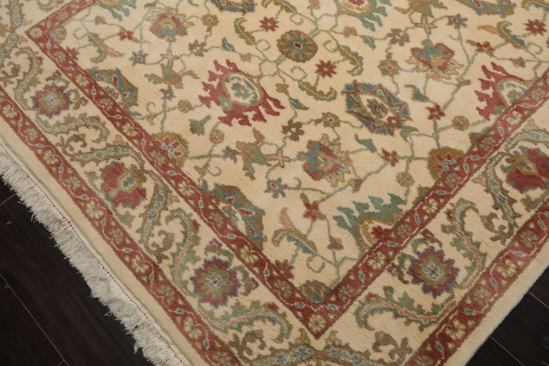 6x9 Ivory, Raspberry, Aqua Color Hand Knotted Oushak New Zealand Wool Arts & Crafts Oriental Rug
