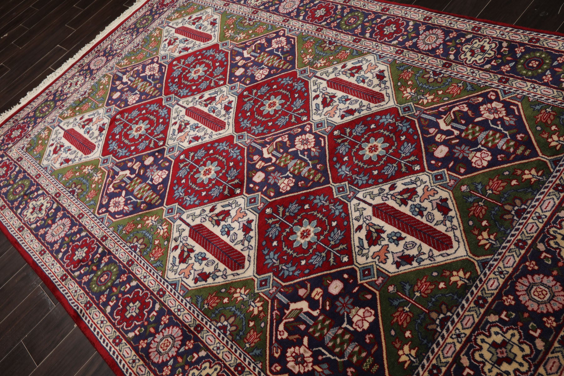 6x9 Burgundy, Green, Navy Color Hand Knotted Oushak Wool Arts & Crafts Oriental Rug