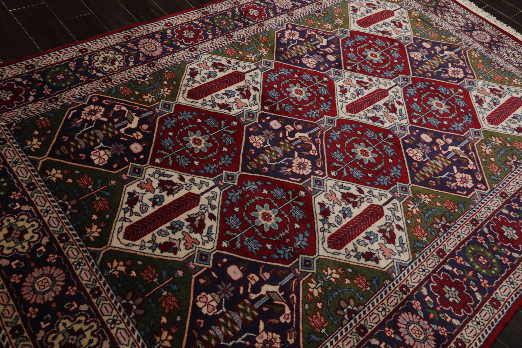 6x9 Burgundy, Green, Navy Color Hand Knotted Oushak Wool Arts & Crafts Oriental Rug